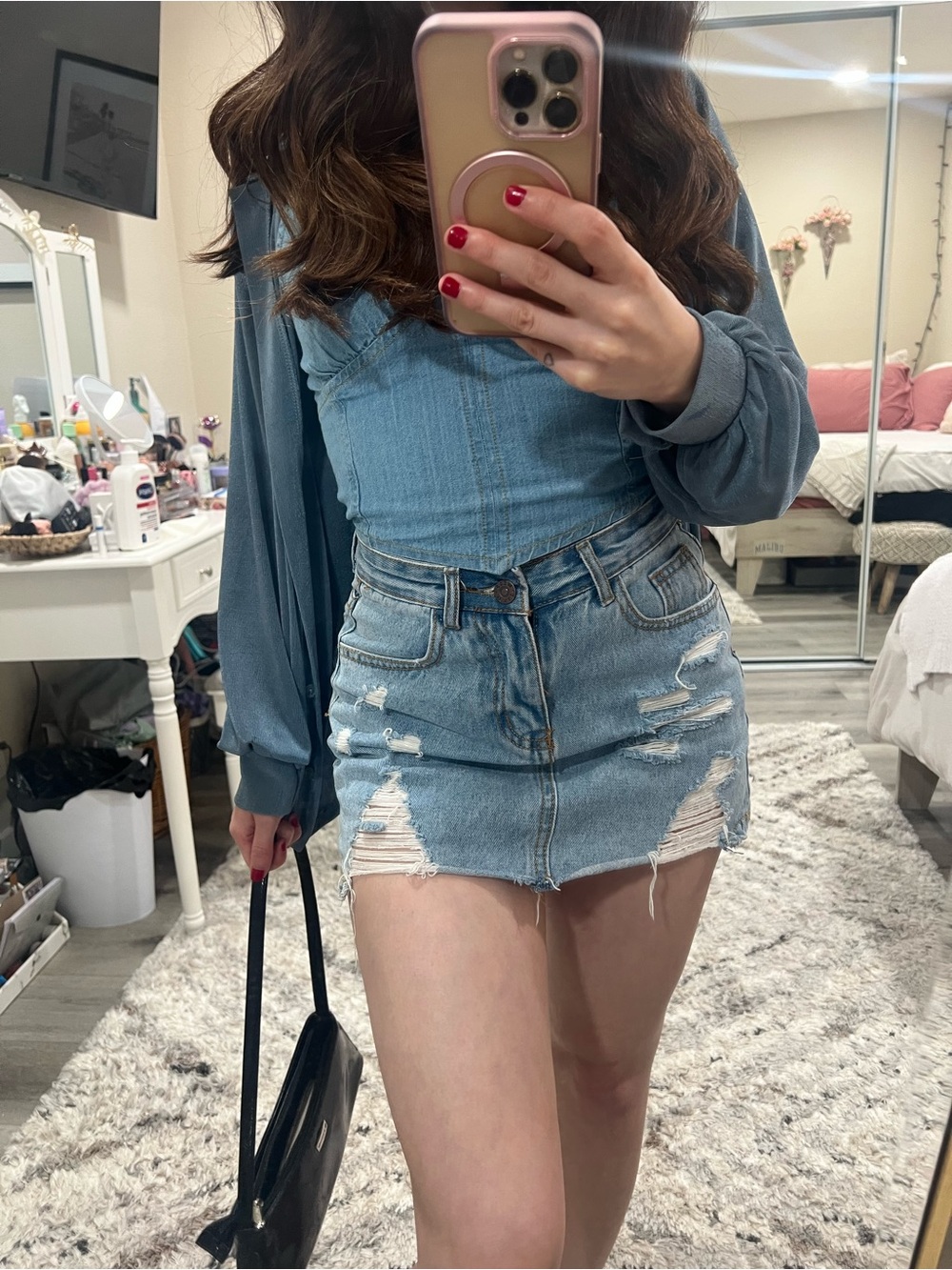 Distressed Denim Mini Skirt